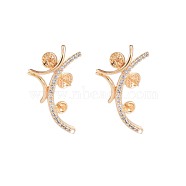 Brass Micro Pave Clear Cubic Zirconia Stud Earring Findings, for Half Drilled Beads, Nickel Free, Curved Bar, Real 18K Gold Plated, 23.5x13.5mm, Pin: 0.6mm, pin: 0.6mm(for half drilled beads)(KK-S364-134)