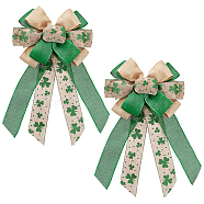 Big Polyester Packaging Ribbon Bows, Festival Gifts Box Package Decorations, Shamrock Pattern Bowknot for Saint Patrick's Day, Sea Green, 515x292x35mm(FIND-WH0126-09A)