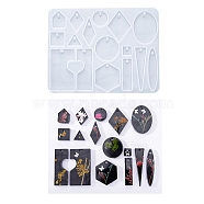 DIY Geometrical Pendants Silicone Molds, Resin Casting Molds, For UV Resin, Epoxy Resin Jewelry Making, Rhombus/Round/Rectangle, White, 130x100x7.5mm, Hole: 2.5mm, Inner Diameter: 10~48x10~28mm(DIY-A038-02B)