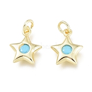 Brass Charms, with Synthetic Turquoise inside and Jump Ring, Long-Lasting Plated, Star, Real 18K Gold Plated, 11.5x9x2.5mm, Jump Ring: 4x0.7mm, Inner Diameter: 2.6mm(X-ZIRC-L076-057G)
