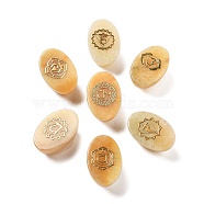 Natural Yellow Jade Oval Display Decorations, Engraved Chakra Symbol for Energy Balancing Meditation Therapy, 30~30.5x20x14~15mm, 7 styles, 1pc/style, 7pcs/set(G-F774-01B)