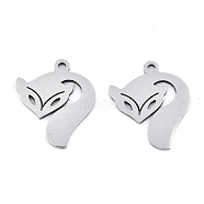 201 Stainless Steel Pendants, Laser Cut, Fox, Stainless Steel Color, 17.5x14x0.9mm, Hole: 1.5mm(STAS-S081-009)