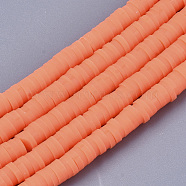 Handmade Polymer Clay Bead Strands, Heishi Beads, for DIY Jewelry Crafts Supplies, Disc/Flat Round, Coral, 4x0.5~1mm, Hole: 0.9mm, about 320~450pcs/strand, 15.35 inch~16.92 inch(39~43cm)(X-CLAY-S094-4mm-A05)