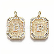 Brass Micro Pave Clear Cubic Zirconia Pendants, Nickel Free, Real 18K Gold Plated, Rounded Rectangle with Word, Letter.C, 19x14x2.5mm, Jump Ring: 5x0.7mm, 3mm inner diameter(KK-S356-234C-G-NF)