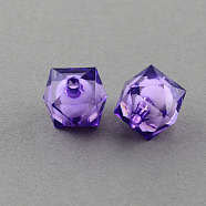 Transparent Acrylic Beads, Bead in Bead, Faceted Cube, Indigo, 12x11x11mm, Hole: 2mm, about 620pcs/500g(TACR-S112-12mm-10)