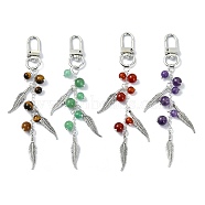 Nature Gemstone Pendant Decorations, with Tibetan Style Alloy Feather Findings, 120mm, 4pcs/set(HJEW-TA00124)