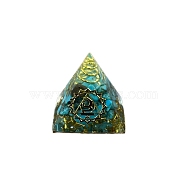 Chakra Pattern Orgonite Pyramid Resin Display Decorations, with Brass Findings and Synthetic Turquoise Chips Inside, for Home Office Desk, 30.5x30.5x29.5mm(G-PW0005-03E)