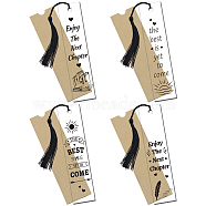 4 Sets Acrylic Bookmark Pendants for Teachers' Day, Rectangle, with Paper Bags and Polyester Tassel Decorations, Black, Bookmark: 120x28mm, 4 styles, 1pc/style, 4pcs/set(DIY-GL0004-26E)