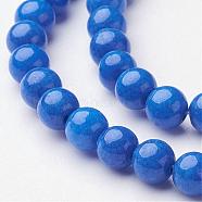 Natural Mashan Jade Round Beads Strands, Dyed, Blue, 4mm, Hole: 1mm, about 98pcs/strand, 15.7 inch(G-D263-4mm-XS08)