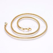 304 Stainless Steel Mesh Chain Necklaces, with Lobster Claw Clasps, Golden, 19.7 inch(50cm), 3.2mm(NJEW-F227-10G-03)