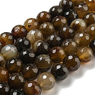 Faceted Natural Banded Agate Beads Strands, Round, Dyed & Heated, Dark Goldenrod, 12mm, Hole: 1.6mm, about 31pcs/strand, 14.76''(37.5cm)(G-F447-12mm-O02)