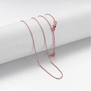 Brass Chain Necklaces, Cable Chain, with Lobster Clasps, Rose Gold, 17 inch(MAK-F013-06RG)