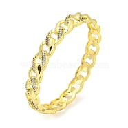 Twisted Brass Micro Pave Clear Cubic Zirconia Hinged Bangles for Women, Real 18K Gold Plated, Inner Diameter: 2 x 2-3/8 inch(5.1x6cm), 9.5mm(BJEW-Z062-05D)