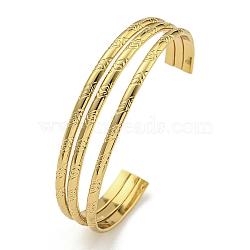 PVD Vacuum Plating 202 Stainless Steel Multi-strand Open Cuff Bangles for Women, Golden, Inner Diameter: 2-3/8x1-7/8 inch(6.1x4.8cm), 10~13mm(BJEW-M317-07E-G)