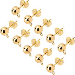 304 Stainless Steel Stud Earring Findings, with Loop and Ear Nut/Earring Backs, Golden, 9mm, Hole: 1.8mm, Ball: 6mm, Pin: 0.8mm, 30pcs/box(STAS-UN0007-86G)