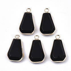 Glass Pendants, with Light Gold Tone Brass Findings, Trapezoid, Black, 25x14x6mm, Hole: 2mm(GLAA-N040-001)