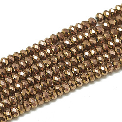 Electroplate Glass Beads Strands, Faceted, Rondelle, Saddle Brown, 2.5x1.5mm, Hole: 0.8mm, about 160~165pcs/strand, 13.78 inch~14.17 inch(35~36cm)(EGLA-Q112-C06)