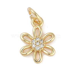 Rack Plating Brass Micro Pave Cubic Zirconia Pendants, Lead Free & Cadmium Free, Long-Lasting Plated, Flower Charms, with Jump Ring, Real 18K Gold Plated, 12.5x9x2.5mm(KK-H509-22G-01)