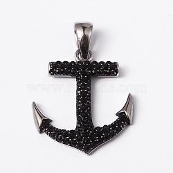 316 Surgical Stainless Steel Rhinestone Pendants, Anchor, Jet, 34.5x30x4mm, Hole: 10x5mm(STAS-L184-043)