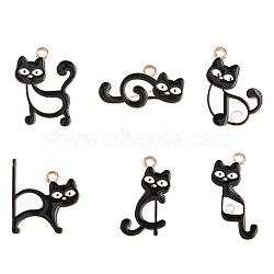12Pcs 6 Styles Alloy Enamel Pendants, Cat with Musical Note Charms, Light Gold, Black, 14~29.5x15~26x1.2~1.3mm, Hole: 2.2mm, 2pcs/style (ENAM-YW0008-66)