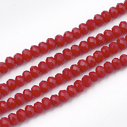 Opaque Solid Color Glass Beads Strands, Faceted, Rondelle, Red, 3x2mm, Hole: 0.5mm, about 150~155pcs/strand, 14.96 inch~15.35 inch(38~39cm)(X-GLAA-S178-14B-02)