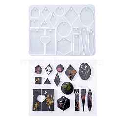 DIY Geometrical Pendants Silicone Molds, Resin Casting Molds, For UV Resin, Epoxy Resin Jewelry Making, Rhombus/Round/Rectangle, White, 130x100x7.5mm, Hole: 2.5mm, Inner Diameter: 10~48x10~28mm(DIY-A038-02B)