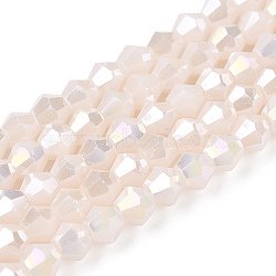 Opaque Solid Color Electroplate Glass Beads Strands, AB Color Plated, Faceted, Bicone, Antique White, 2.9~3.3x2.5mm, Hole: 0.7mm, about 145~150pcs/strand, 16.34~16.54 inch(41.5~42cm)(EGLA-A039-P2mm-B06)