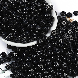 Transparent Colours Glass Seed Beads, Donut, Black, 6.5x3mm, Hole: 1.8mm, about 1363pcs/pound(SEED-P008-01A-02)