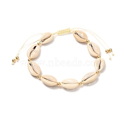 Natural Cowrie Shell Braided Bead Anklets for Girl Women, WhiteSmoke, Lemon Chiffon, Inner Diameter: 2-1/4~3 inch(5.6~77cm) (AJEW-AN00453-02)