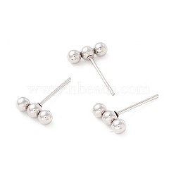 Tarnish Resistant 201 Stainless Steel Beaded Horizontal Bar Stud Earrings with 316 Stainless Steel Pin for Women, Stainless Steel Color, 9x3mm, Pin: 0.6mm(STAS-K238-01P)