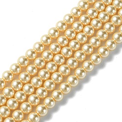 Eco-Friendly Dyed Glass Pearl Round Bead Strands, Cotton Cord Threaded, Yellow, 6mm, Hole: 0.7~1.1mm, about 72pcs/strand, 15 inch(X-HY-A002-6mm-RB072)