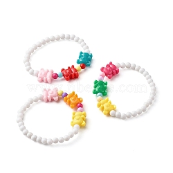 Bear Shape Acrylic Beads Bracelet for Kid, Mixed Color, Inner Diameter: 1-5/8 inch(4cm)(BJEW-JB06676)