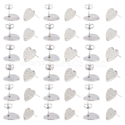 36Pcs 6 Style 304 Stainless Steel Stud Earring Findings, with Ear Nuts/Earring Backs and Hole, Heart Shape with Textured, Stainless Steel Color, 12x13x1mm, Pin: 0.8mm, 6pcs/style(EJEW-UN0001-71)