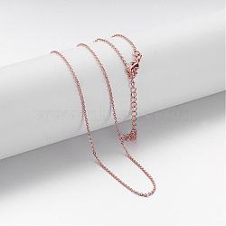 Brass Chain Necklaces, Cable Chain, with Lobster Clasps, Rose Gold, 17 inch(43.2cm)(MAK-F013-06RG)