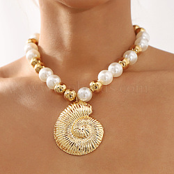 Alloy & Plastic Pearl Necklaces for Women, CCB Bead Pendant Necklaces, Golden, Shell Shape, 15.16 inch(38.5cm)(NJEW-U013-06G-01)