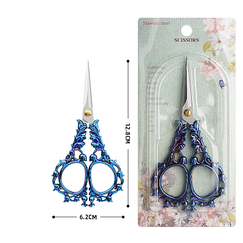 Stainless Steel Scissors, Embroidery Scissors, Sewing Scissors, with Zinc Alloy Handle, Blue & Stainless Steel Color, 128x62mm