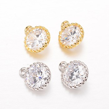 Diamond Brass Cubic Zirconia Charms, Mixed Color, 12x10x4.5mm, Hole: 1.5mm