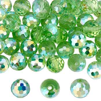 80Pcs AB Color Plated Glass Beads, Faceted Round, Light Green, 10x9mm, Hole: 1.5mm