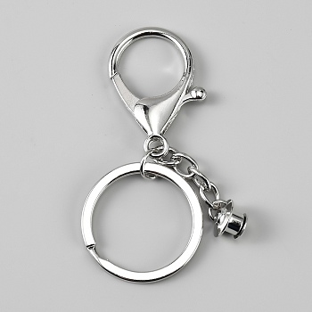Zinc Alloy Lobster Claw Clasps, with Iron Key Ring, Keychain Clasp Findings, Platinum, 73mm
