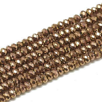 Electroplate Glass Beads Strands, Faceted, Rondelle, Saddle Brown, 2.5x1.5mm, Hole: 0.8mm, about 160~165pcs/strand, 13.78 inch~14.17 inch(35~36cm)
