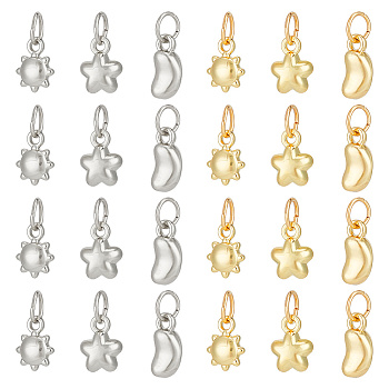 24Pcs 6 Style Alloy Charms, with Jump Ring, Moon & Star & Sun Charm, Platinum & Golden, 10~12x5.5~7x3.5~4.5mm, Hole: 4.4mm, 4pcs/style