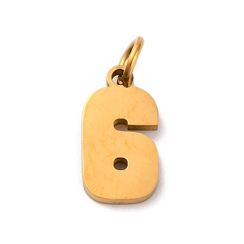 304 Stainless Steel Enamel Charms, with Jump Ring, Number 6, Real 18K Gold Plated, 13x7x1mm, Hole: 3mm