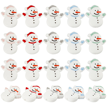 20Pcs 5 Colors Snowman Christmas Theme Food Grade Eco-Friendly Silicone Beads, Chewing Beads For Teethers, DIY Nursing Necklaces Making, Mixed Color, 32x29x10mm, Hole: 2mm, 4cps/color