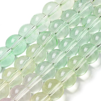 Baking Painted Transparent Glass Beads, Gradient Color, Segmented Multi-color Beads, Round, Dark Sea Green, 10mm, Hole: 1.5mm, about 85pcs/strand, 30.63''~30.91''(77.8~78.5cm)