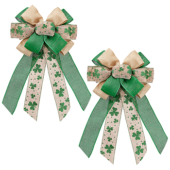 Big Polyester Packaging Ribbon Bows, Festival Gifts Box Package Decorations, Shamrock Pattern Bowknot for Saint Patrick's Day, Sea Green, 515x292x35mm