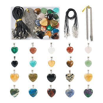 DIY Pendant Necklace Making Kit, Including Natural & Synthetic Mixded Gemstone Heart Pendants, 304 Stainless Steel & Waxed Cord Necklace Making, 41Pcs/box