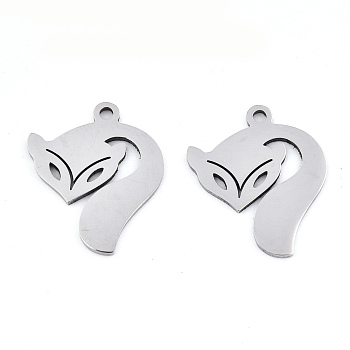 201 Stainless Steel Pendants, Laser Cut, Fox, Stainless Steel Color, 17.5x14x0.9mm, Hole: 1.5mm