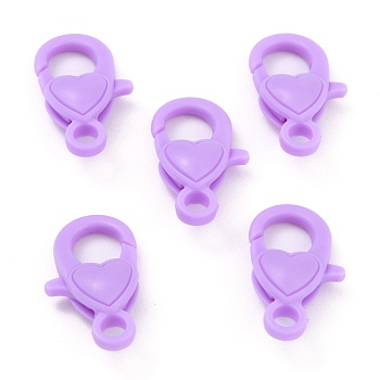 Plastic Lobster Claw Clasps, Heart, Lilac, 22.5x13x6.5mm, Hole: 3mm