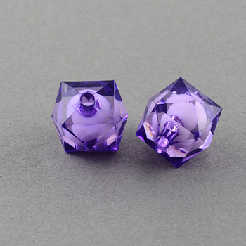 Transparent Acrylic Beads, Bead in Bead, Faceted Cube, Indigo, 12x11x11mm, Hole: 2mm, about 620pcs/500g