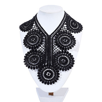 Sunflower Pattern Embroidered Floral Lace Collar, Neckline Trim Clothes Sewing Applique Edge, DIY Garment Accessories, Black, 320x320x1mm